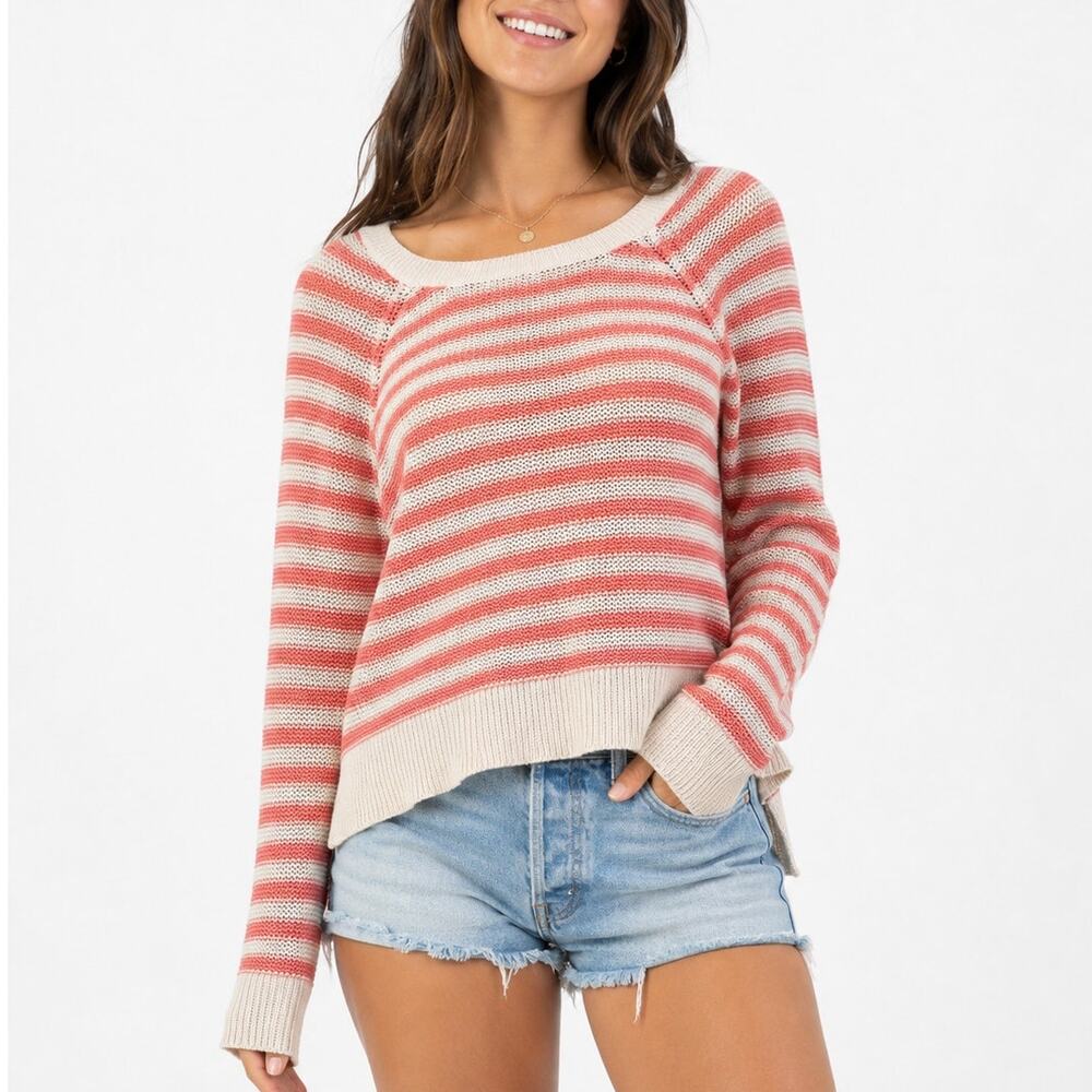 Roxy Juniors Striped Sweater Coral Cream Size L